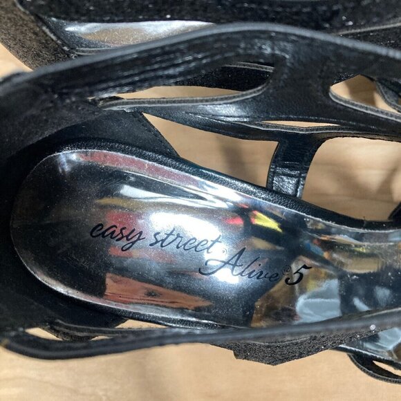 Easy Street Alive At 5 Flattery, Sz 8.5, Dress Dance Sandals Black Glitter Heels - Picture 7 of 9